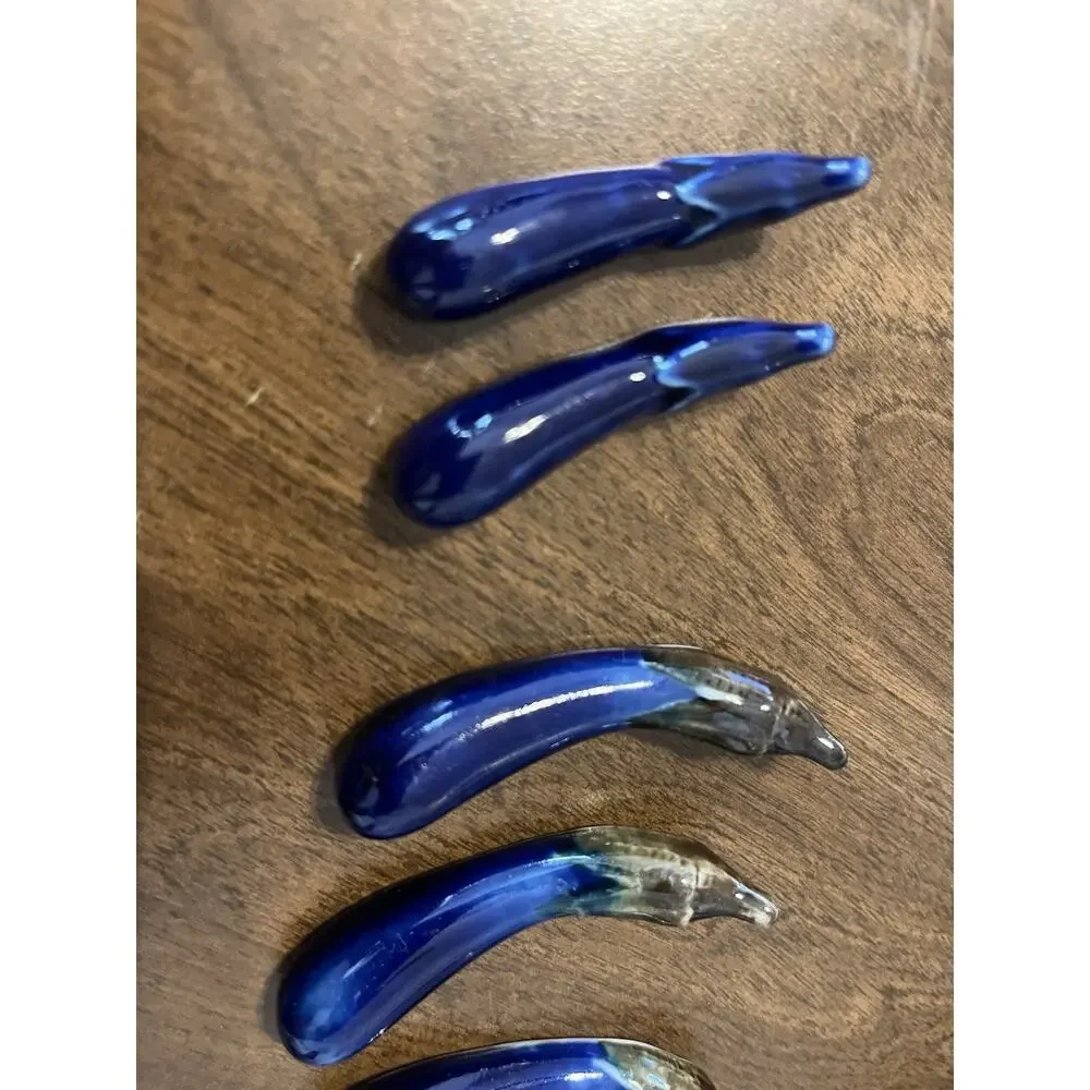VTG Traditional Japan Purple Blue Eggplant ceramic chopstick rests NOS Lot 4